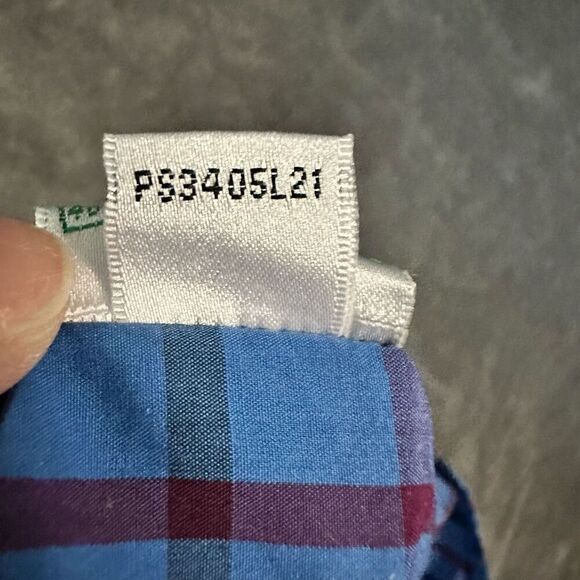 Bugatchi Uomo LS Button Down Shirt Mens L Blue Check Classic Fit Pop Cuff - Picture 8 of 11